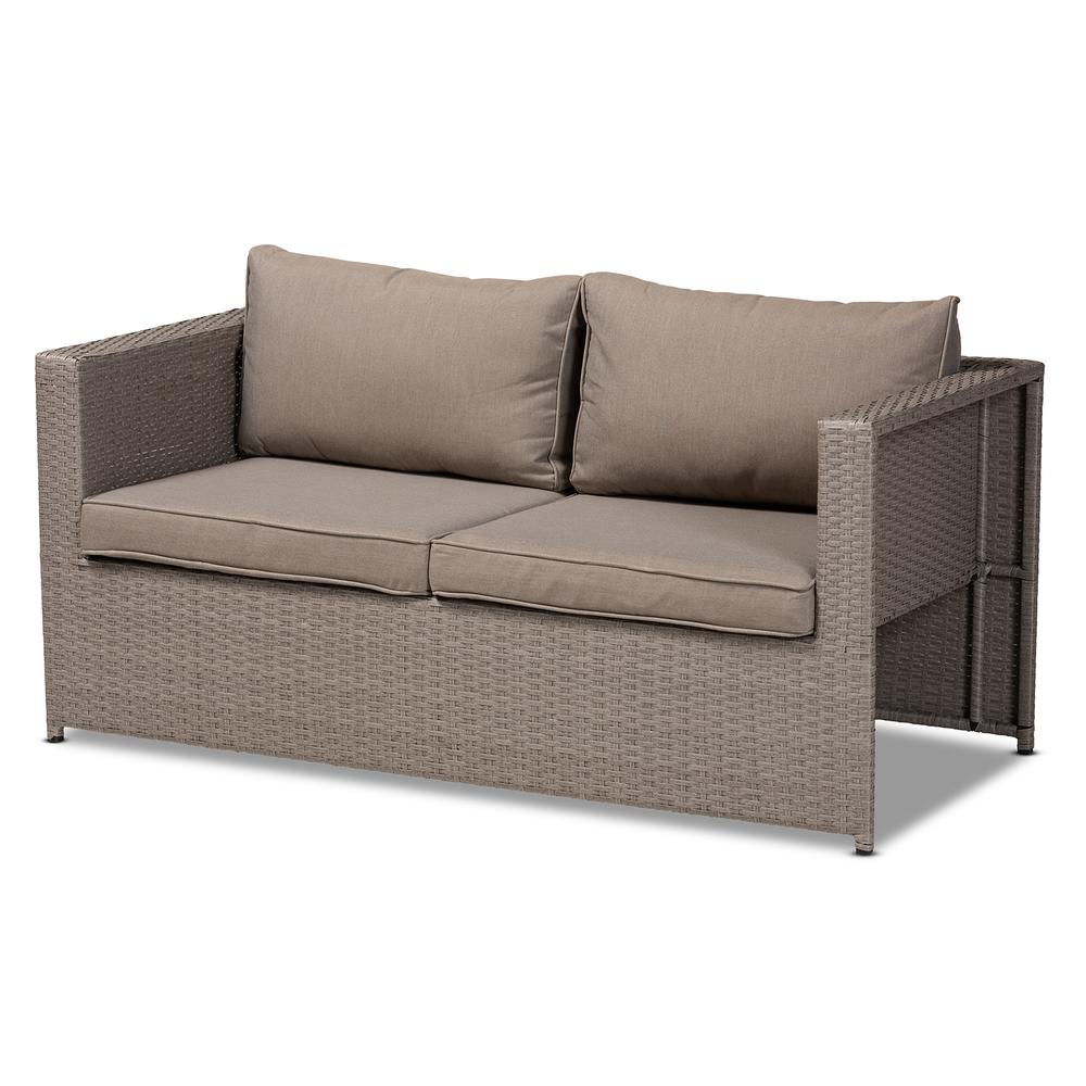 Grey Fabric Upholstered and Grey Finished Synthetic Rattan 6-Piece Patio Set. Picture 13