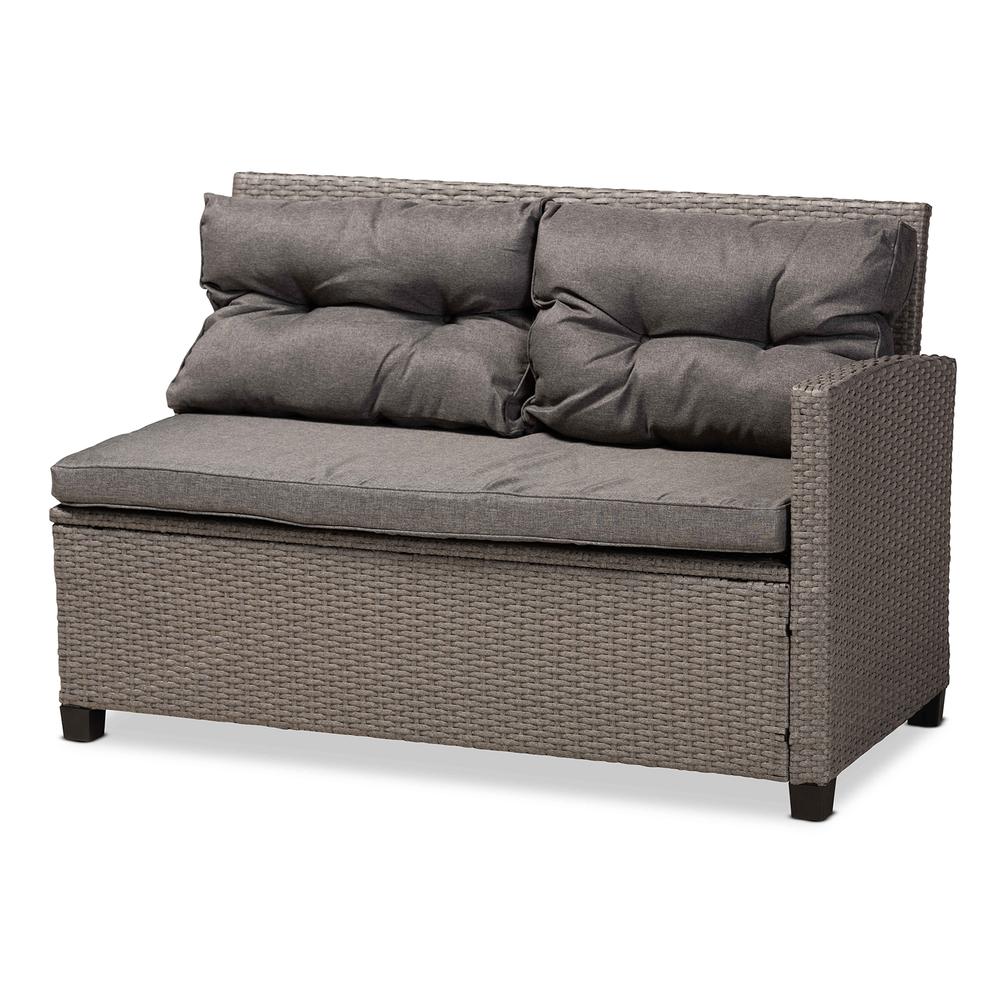 Grey Fabric Upholstered and Grey Synthetic Rattan 4-Piece Patio Set. Picture 14