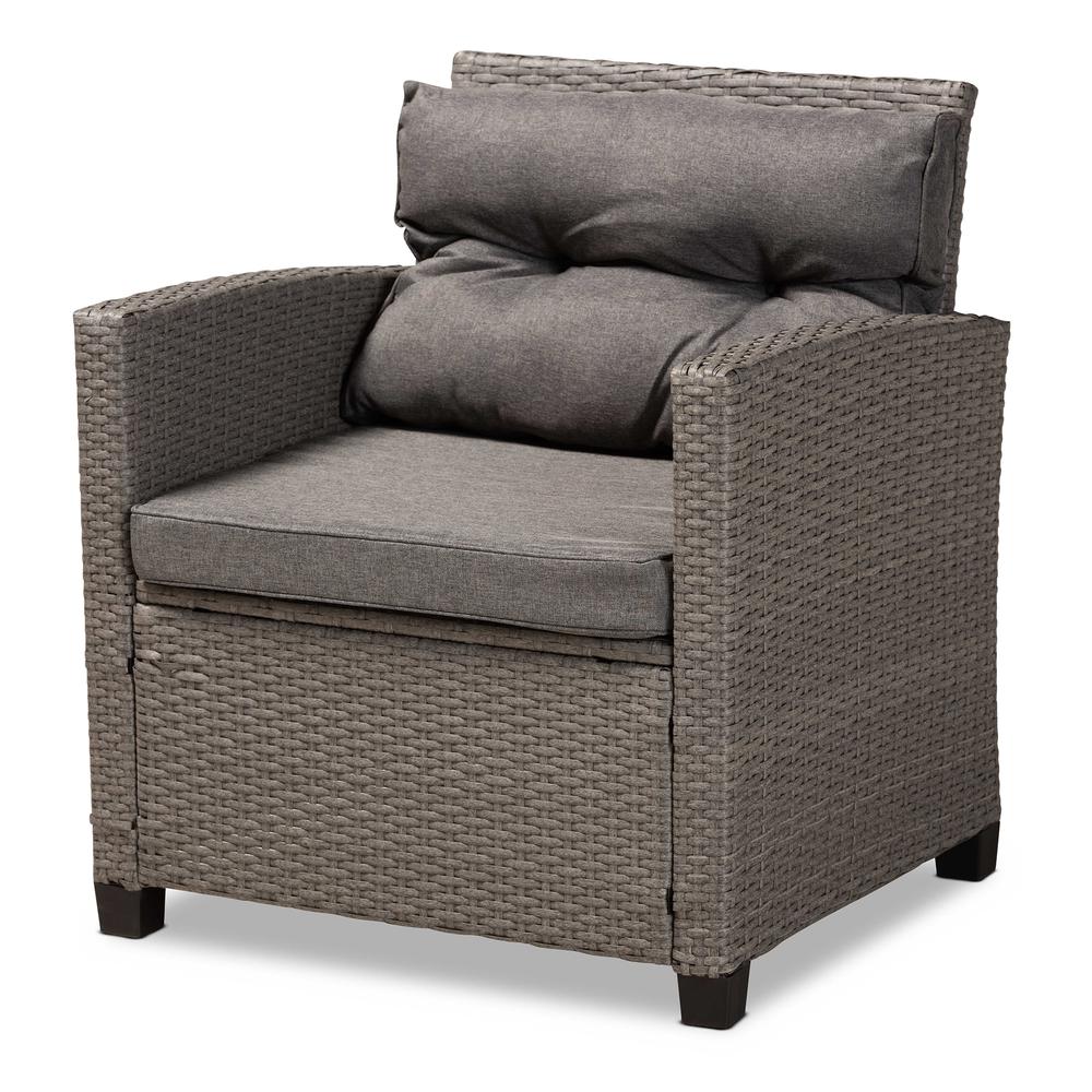 Grey Fabric Upholstered and Grey Synthetic Rattan 4-Piece Patio Set. Picture 15