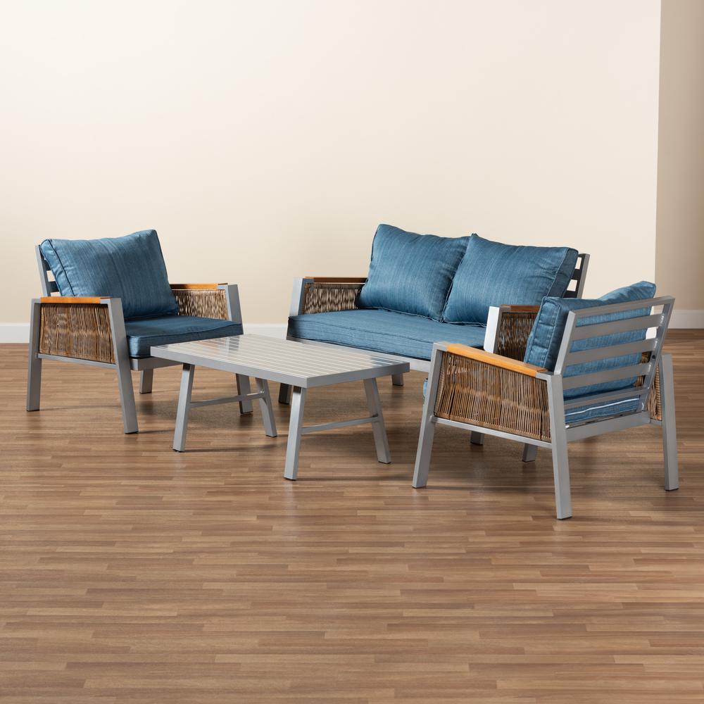 Metal with Brown Finished PE Rattan 4-Piece Outdoor Patio Lounge Set. Picture 17