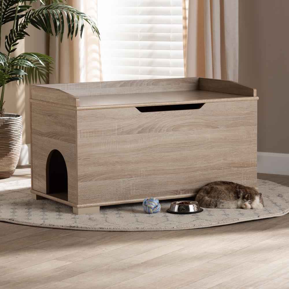 Mariam Modern and Contemporary Oak Finished Wood Cat Litter Box Cover House. Picture 25