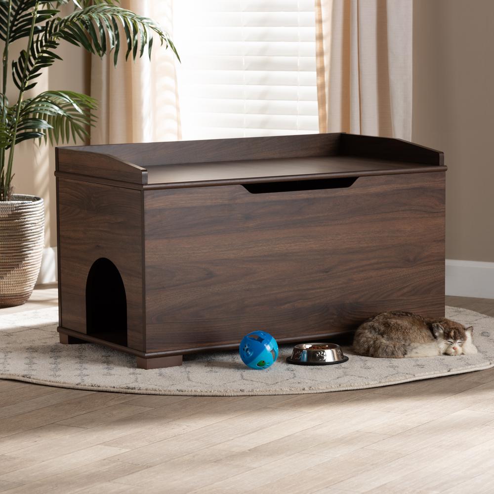 Walnut Brown Finished Wood Cat Litter Box Cover House. Picture 25