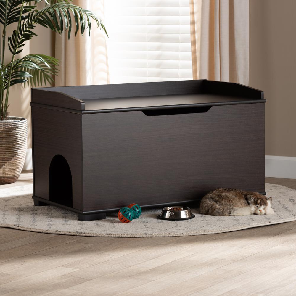 Dark Brown Finished Wood Cat Litter Box Cover House. Picture 25