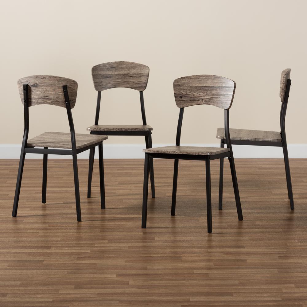Industrial Oak Brown Finished Wood and Black Metal 4-Piece Dining Chair Set. Picture 15
