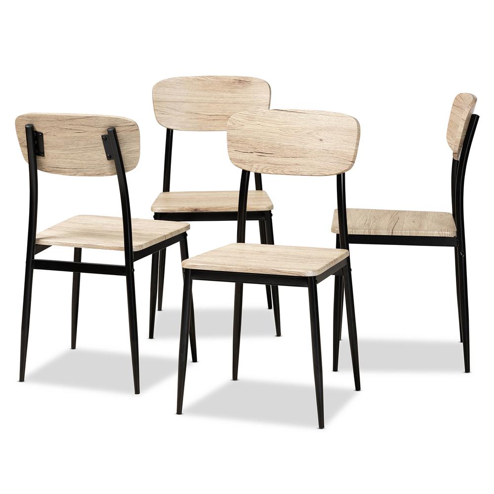 Light Brown Finished Wood and Black Metal 4-Piece Dining Chair Set. Picture 9