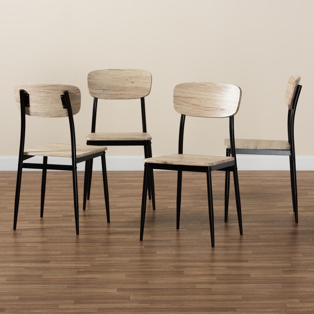 Light Brown Finished Wood and Black Metal 4-Piece Dining Chair Set. Picture 15