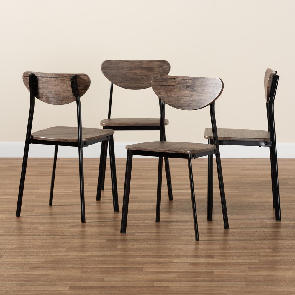 Walnut Brown Finished Wood and Black Metal 4-Piece Dining Chair Set. Picture 15