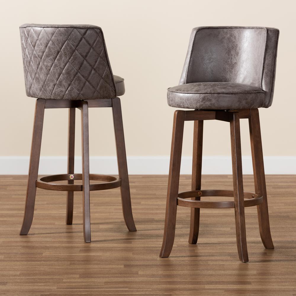 Walnut Brown Finished Wood 2-Piece Bar Stool Set. Picture 15