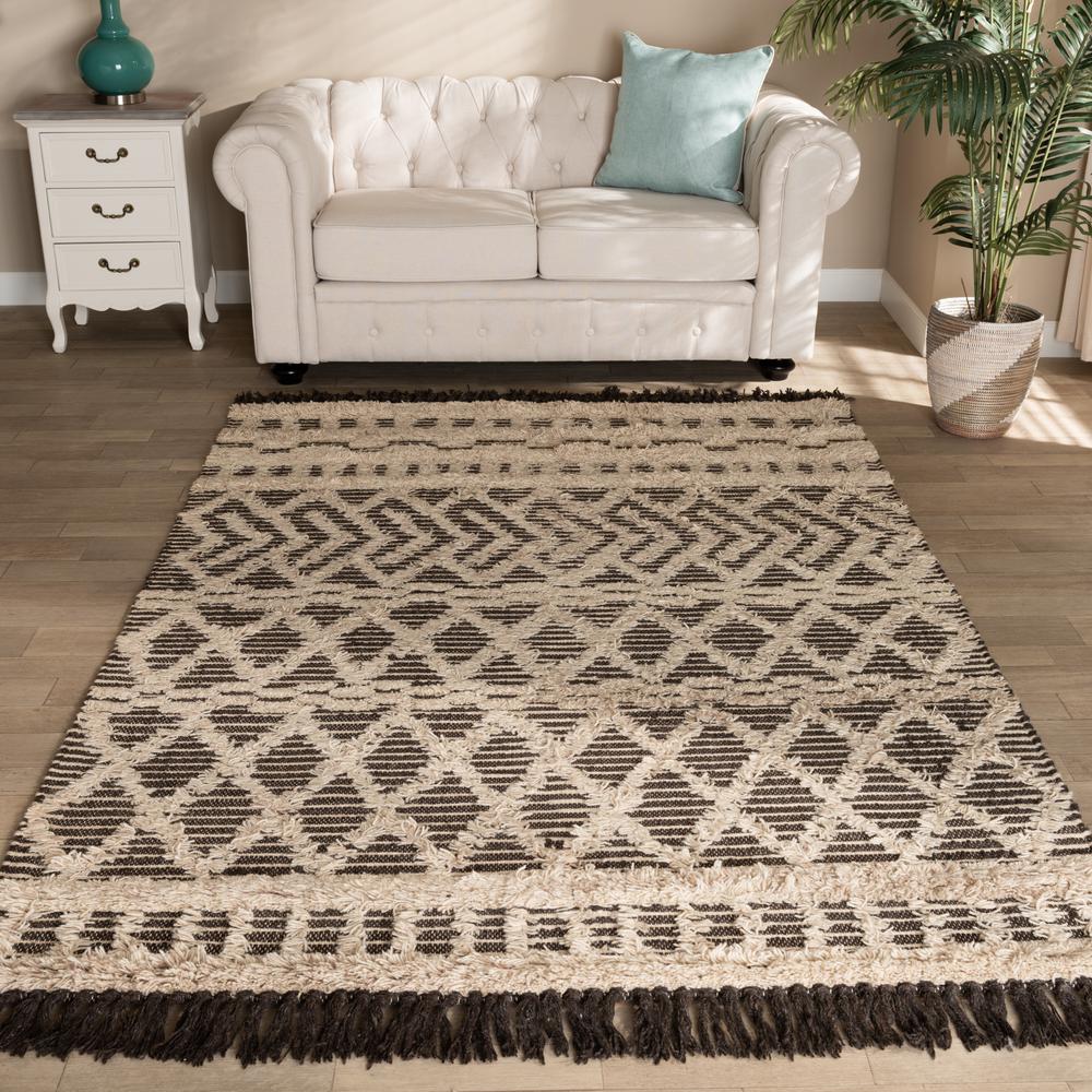 Heino Modern and Contemporary Ivory and Charcoal Handwoven Wool Area Rug. Picture 7