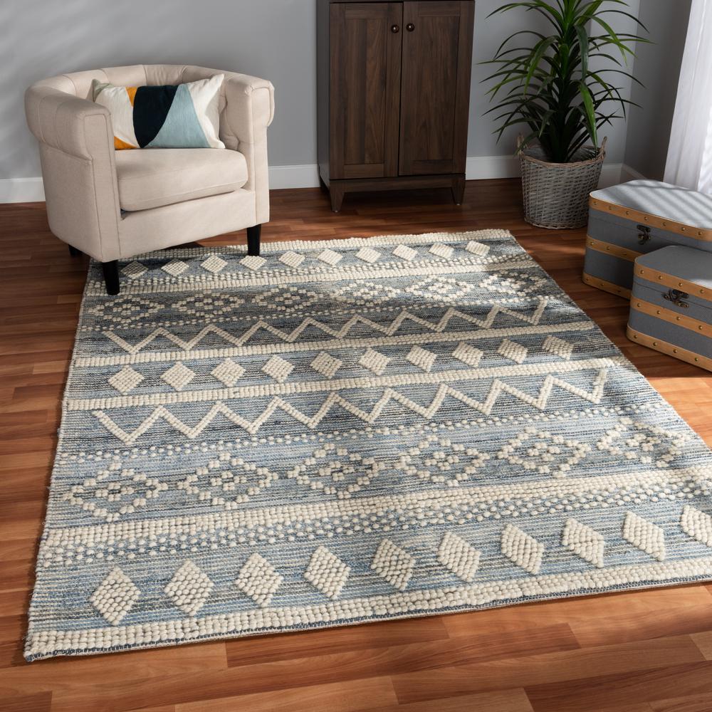 Callum Modern and Contemporary Ivory and Blue Handwoven Wool Blend Area Rug. Picture 7