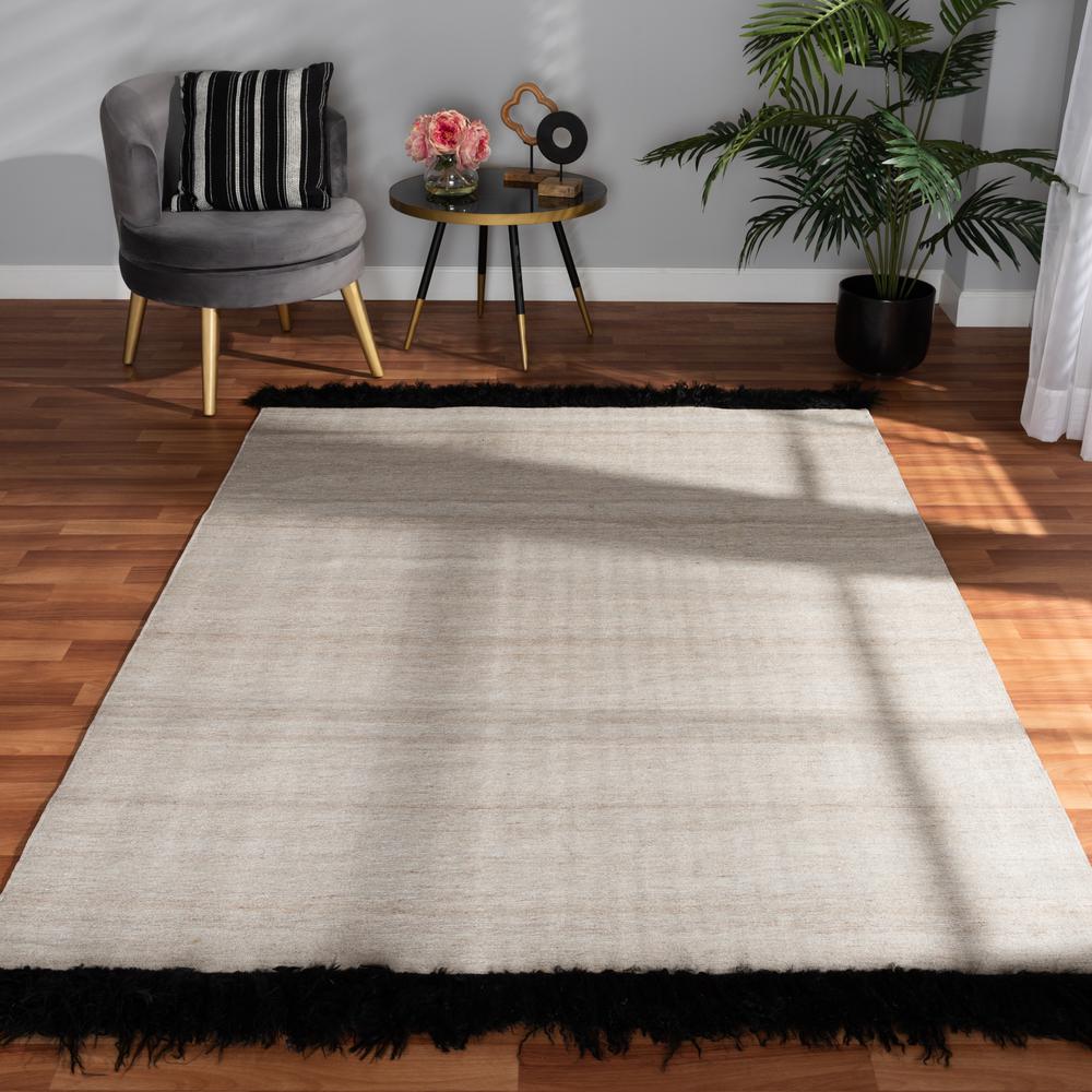 Dalston Modern and Contemporary Beige and Black Handwoven Wool Blend Area Rug. Picture 7