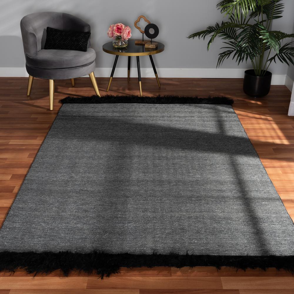 Dark Grey and Black Handwoven Wool Blend Area Rug. Picture 7