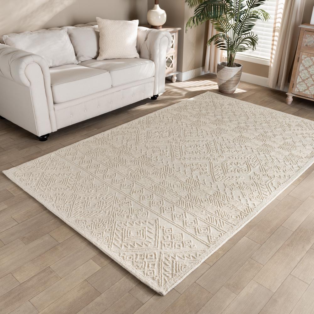 Baxton Studio Linwood Modern and Contemporary Ivory Hand-Tufted Wool Area Rug. Picture 7