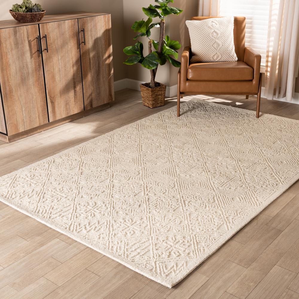 Baxton Studio Meltem Modern and Contemporary Ivory Handwoven Wool Area Rug. Picture 7