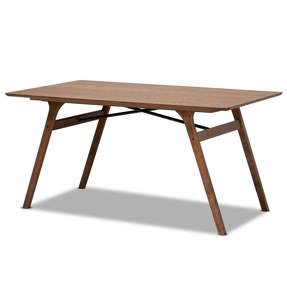 Saxton Mid-Century Modern Transitional Walnut Brown Finished Wood Dining Table. Picture 9