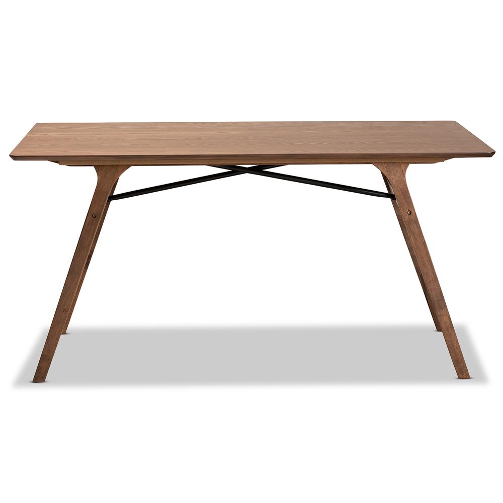 Saxton Mid-Century Modern Transitional Walnut Brown Finished Wood Dining Table. Picture 10