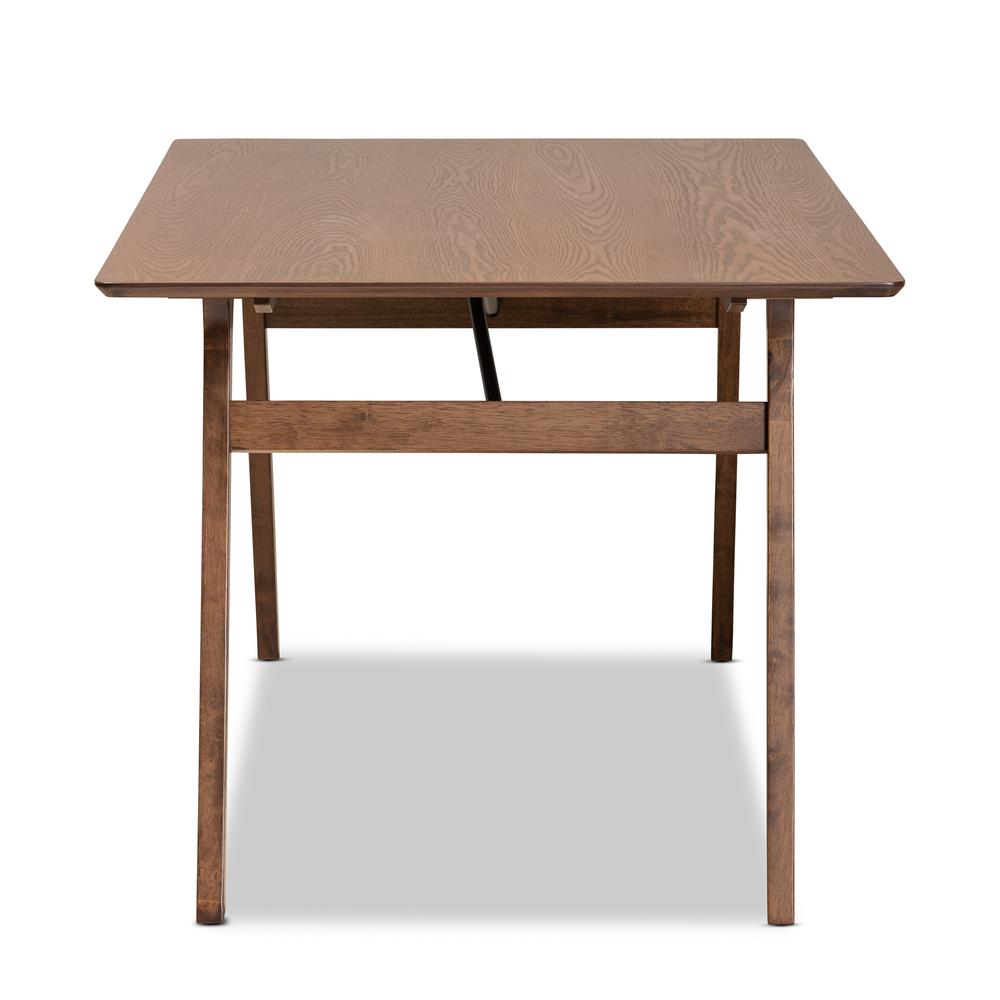 Saxton Mid-Century Modern Transitional Walnut Brown Finished Wood Dining Table. Picture 11