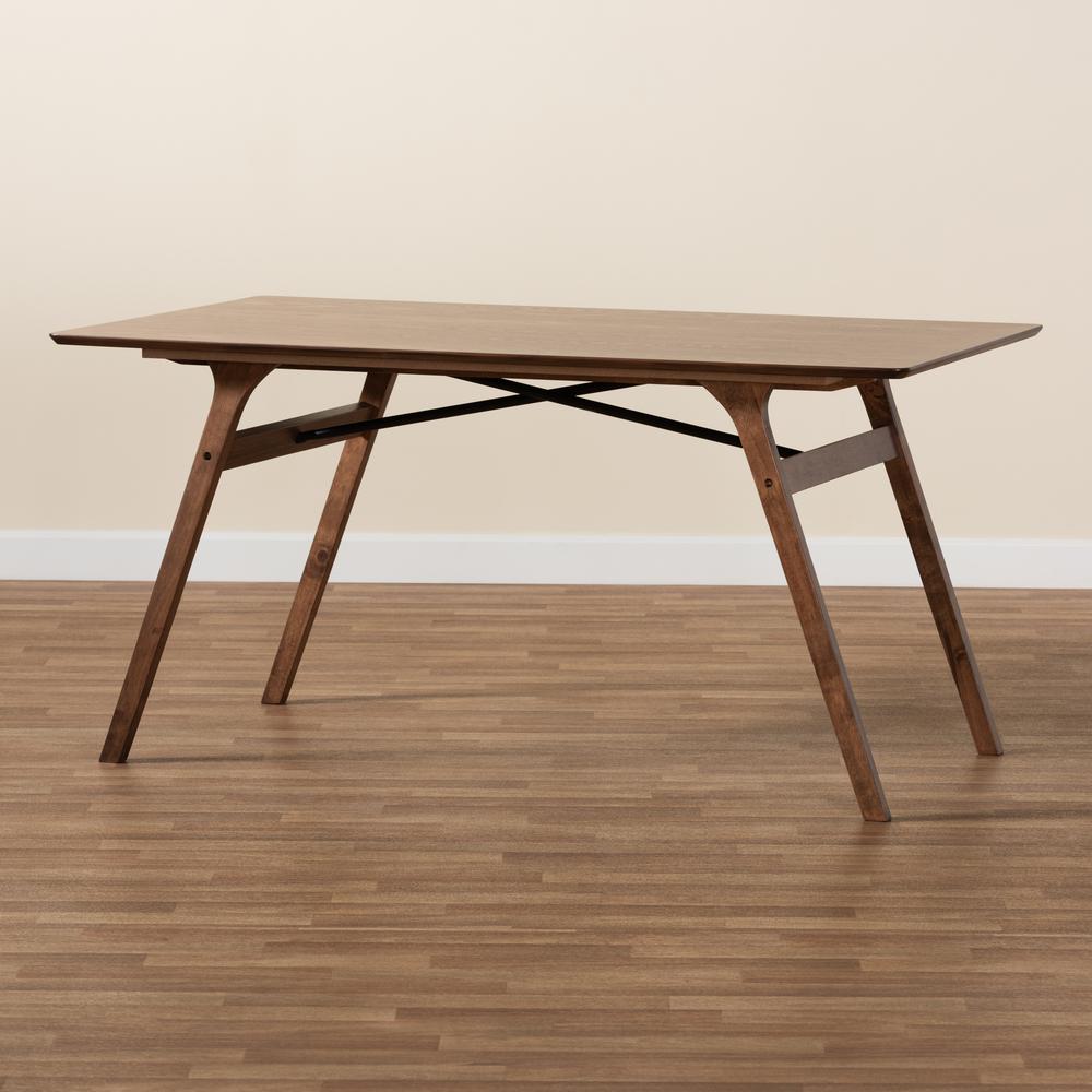 Saxton Mid-Century Modern Transitional Walnut Brown Finished Wood Dining Table. Picture 15
