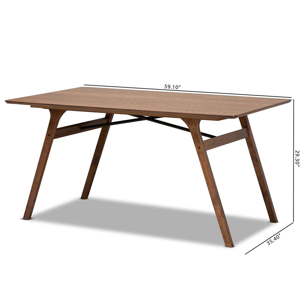 Saxton Mid-Century Modern Transitional Walnut Brown Finished Wood Dining Table. Picture 16