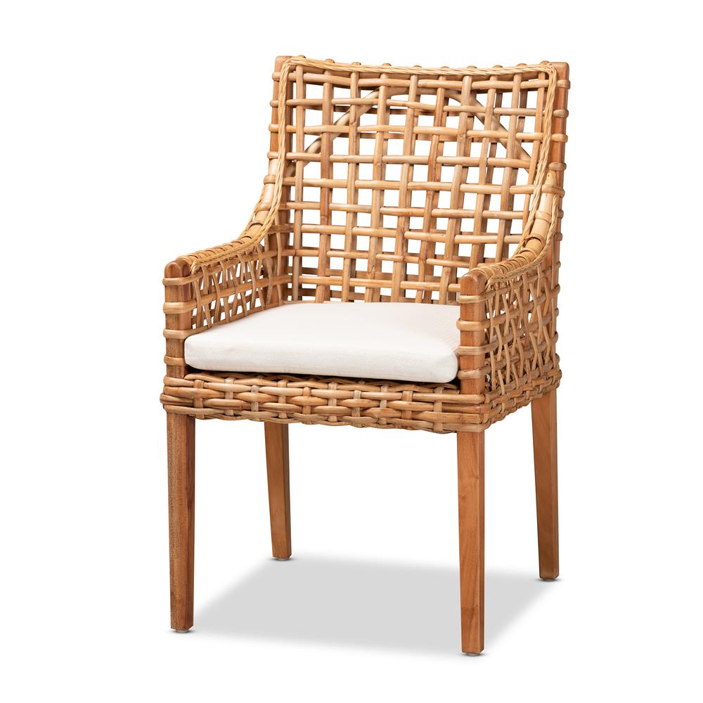 Natural Brown Finished Wood and Rattan Dining Chair. Picture 9