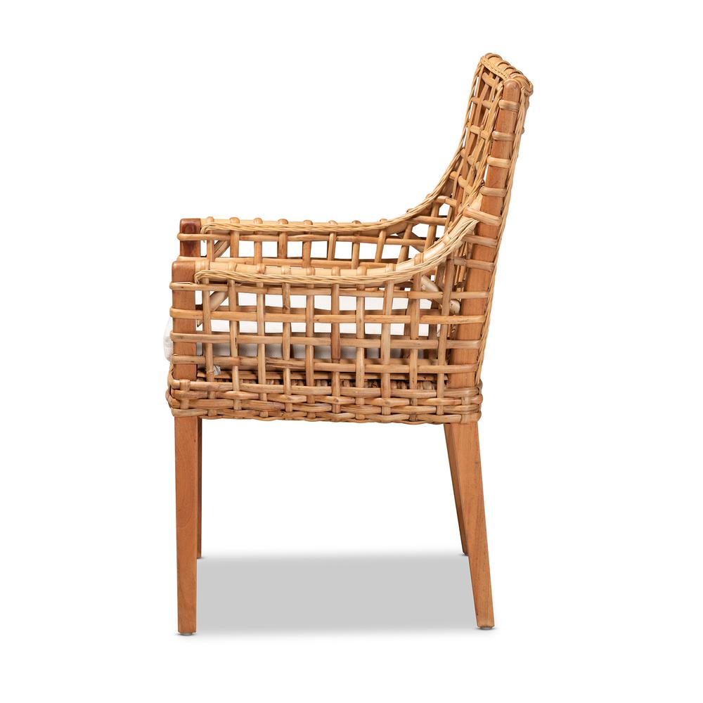 Natural Brown Finished Wood and Rattan Dining Chair. Picture 11