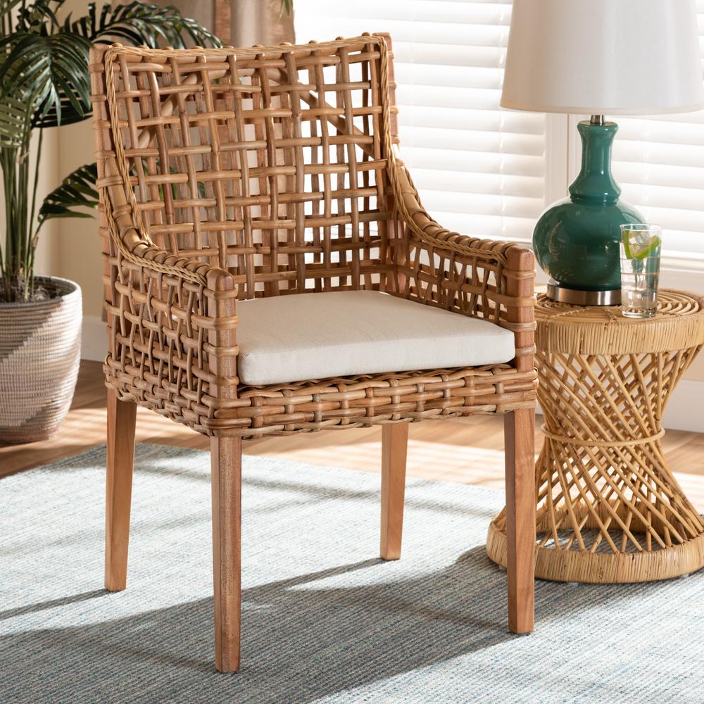 Natural Brown Finished Wood and Rattan Dining Chair. Picture 14