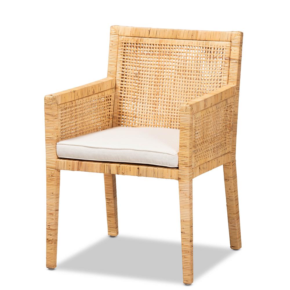 Natural Finished Wood and Rattan Dining Chair. Picture 11