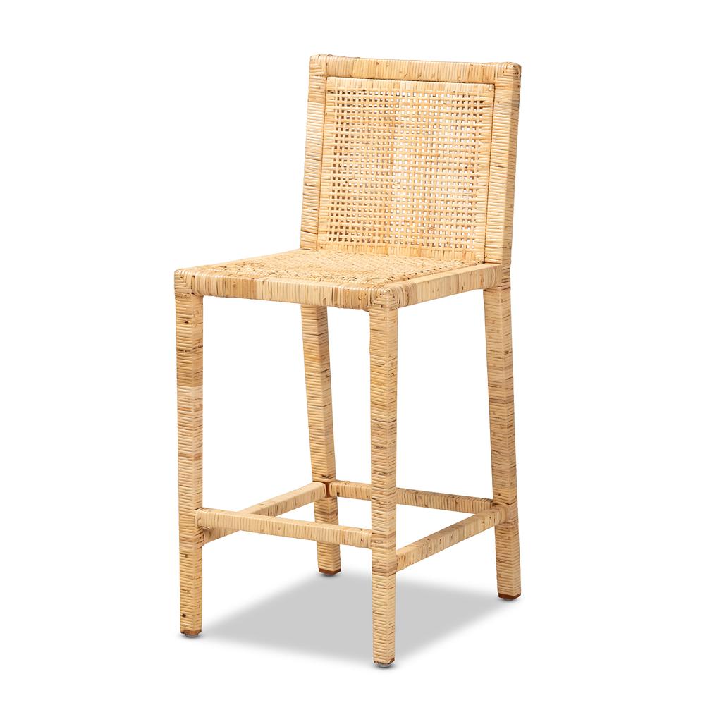 Sofia Modern and Contemporary Natural Finished Wood and Rattan Counter Stool. Picture 10