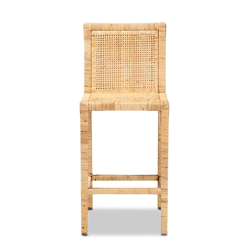 Sofia Modern and Contemporary Natural Finished Wood and Rattan Counter Stool. Picture 11