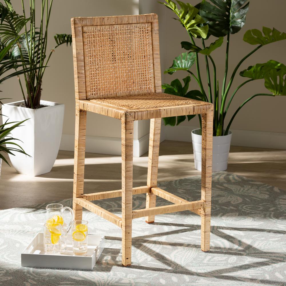 Sofia Modern and Contemporary Natural Finished Wood and Rattan Counter Stool. Picture 16
