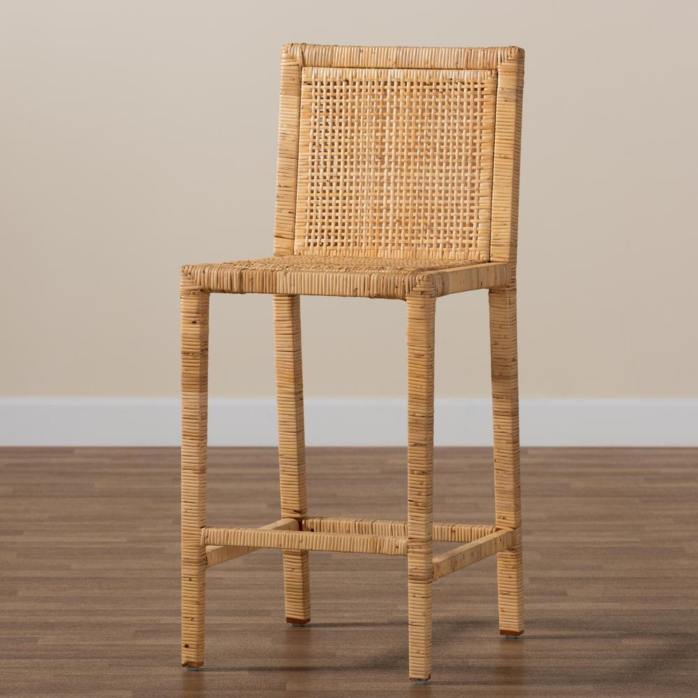 Sofia Modern and Contemporary Natural Finished Wood and Rattan Counter Stool. Picture 17