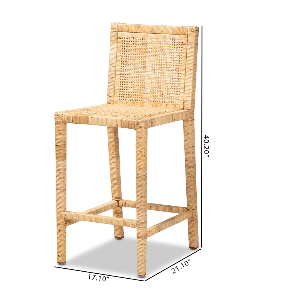 Sofia Modern and Contemporary Natural Finished Wood and Rattan Counter Stool. Picture 18