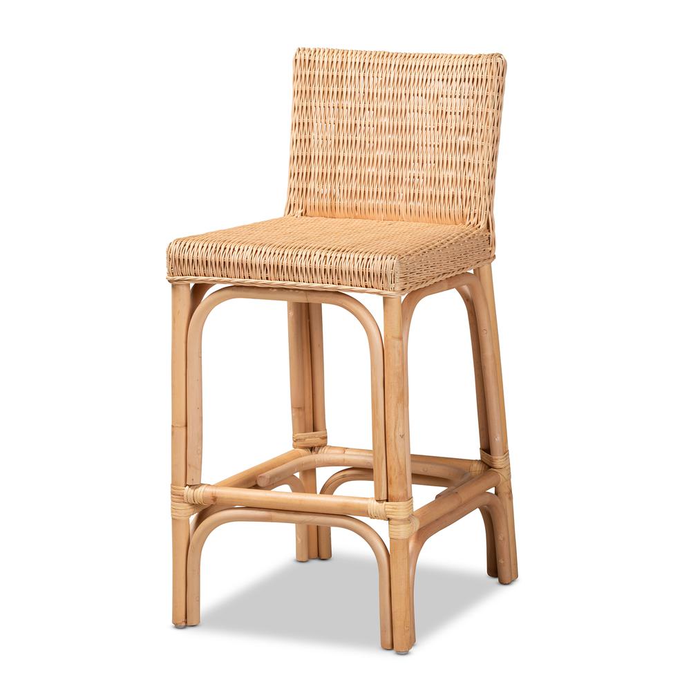 bali & pari Athena Modern and Contemporary Natural Finished Rattan Counter Stool. Picture 10