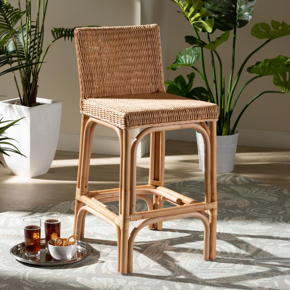 bali & pari Athena Modern and Contemporary Natural Finished Rattan Counter Stool. Picture 16