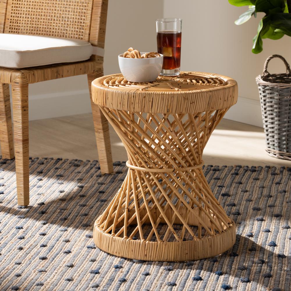 bali & pari Seville Modern and Contemporary Natural Finished Rattan End Table. Picture 10
