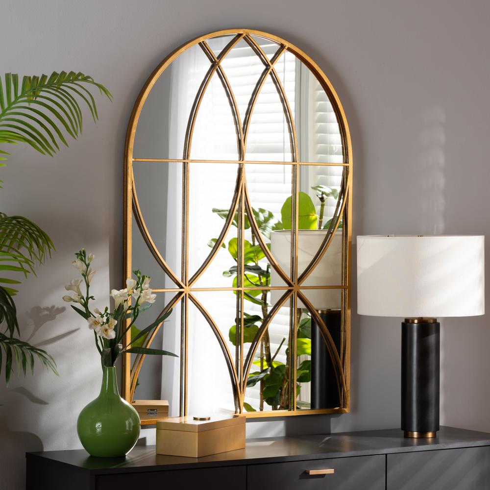 Celerina Modern and Contemporary Gold Finished Metal Accent Wall Mirror. Picture 7