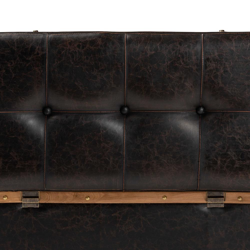 Leather Upholstered and Oak Brown Finished Wood Large Storage Ottoman. Picture 19