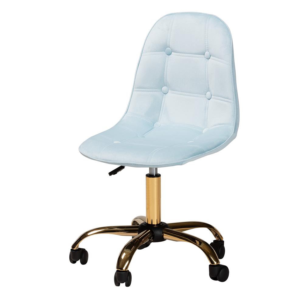 Glam and Luxe Aqua Velvet Fabric and Gold Metal Swivel Office chair. Picture 14
