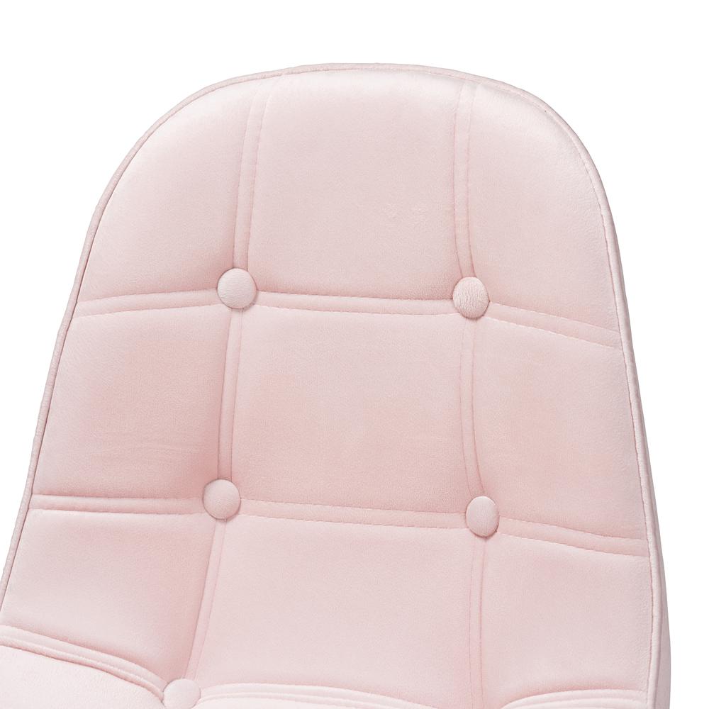 Glam and Luxe Blush Pink Velvet Fabric and Gold Metal Swivel Office chair. Picture 19