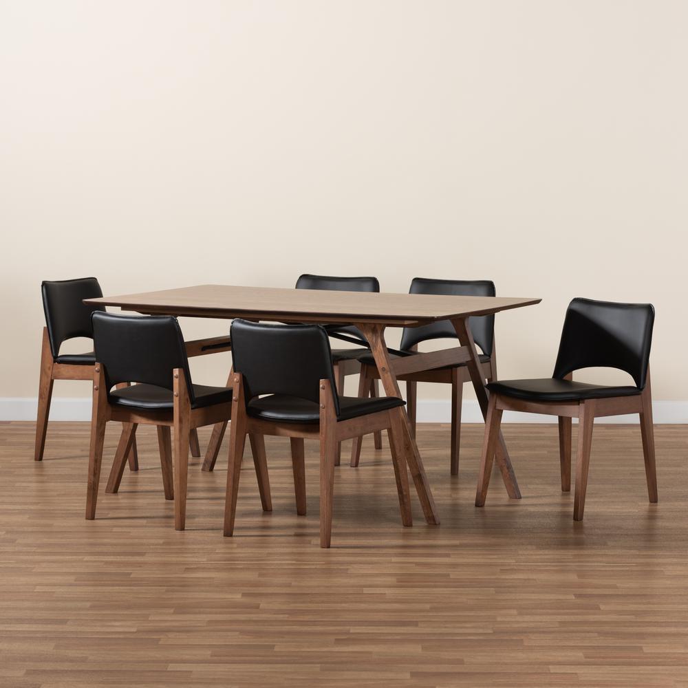Leather Upholstered and Walnut Brown Finished Wood 7-Piece Dining Set. Picture 17