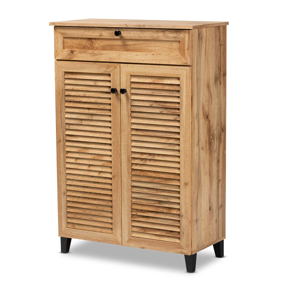 Oak Brown Finished Wood 5-Shelf Shoe Storage Cabinet. Picture 13
