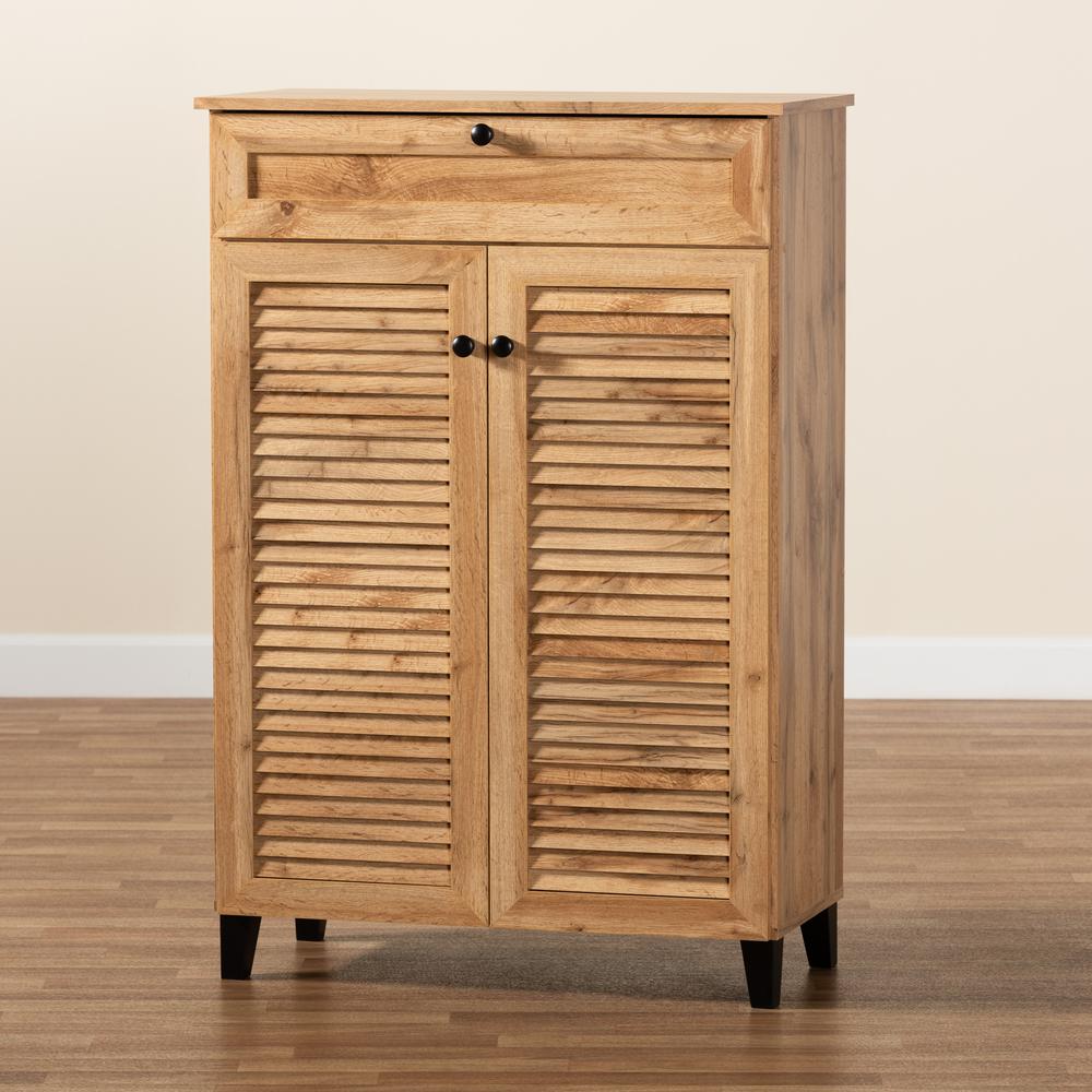 Oak Brown Finished Wood 5-Shelf Shoe Storage Cabinet. Picture 22