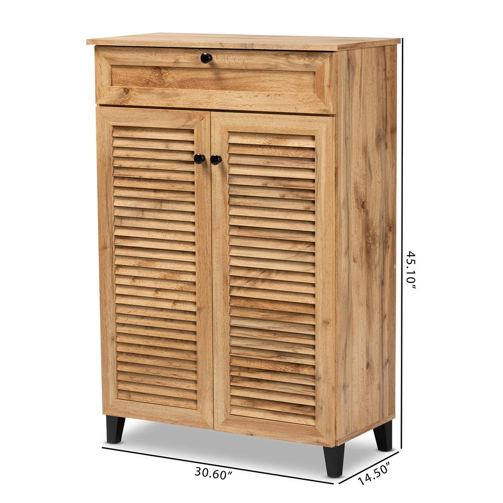 Oak Brown Finished Wood 5-Shelf Shoe Storage Cabinet. Picture 23