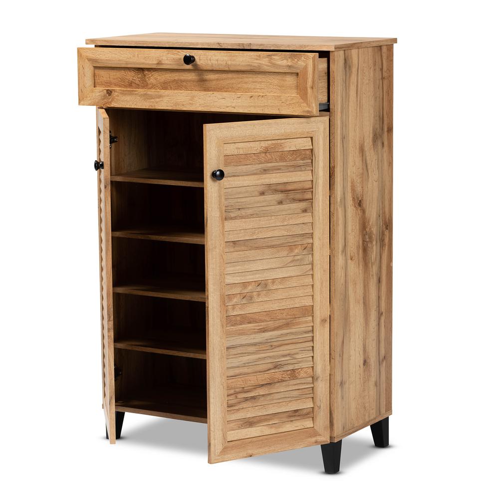 Oak Brown Finished Wood 5-Shelf Shoe Storage Cabinet. Picture 14