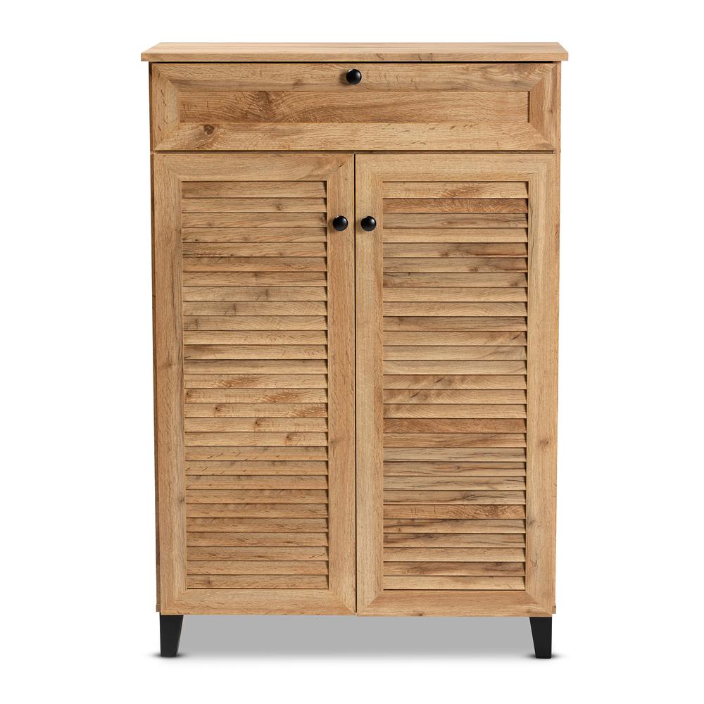 Oak Brown Finished Wood 5-Shelf Shoe Storage Cabinet. Picture 15