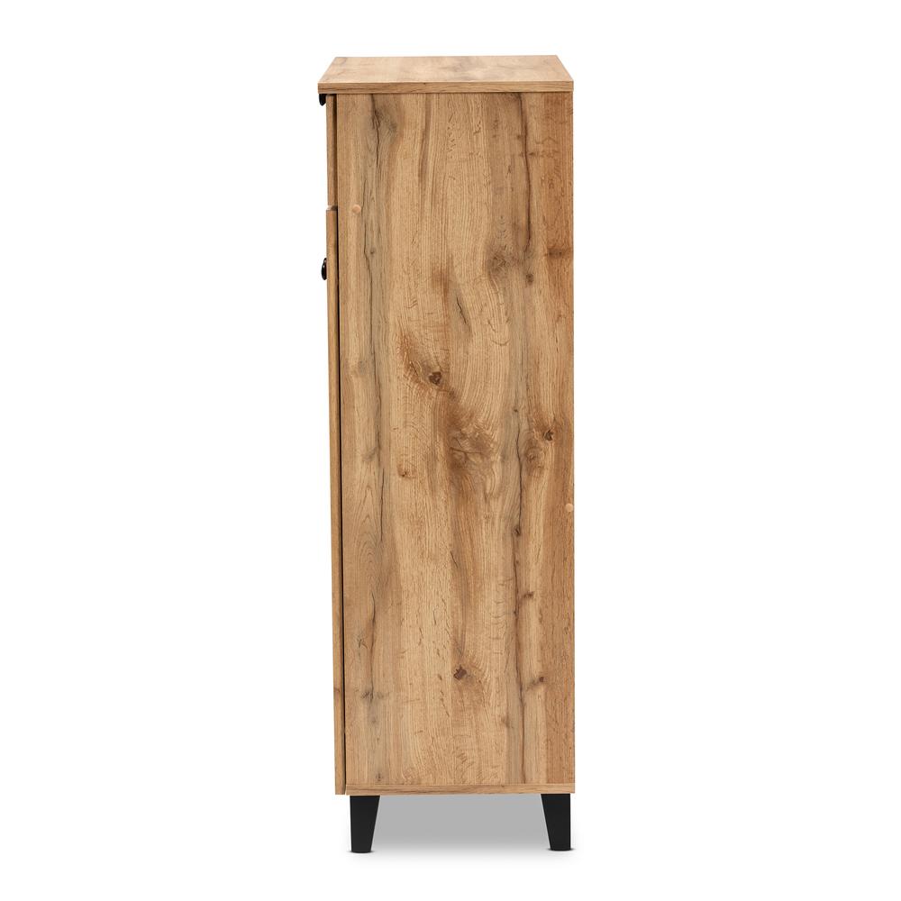 Oak Brown Finished Wood 5-Shelf Shoe Storage Cabinet. Picture 16