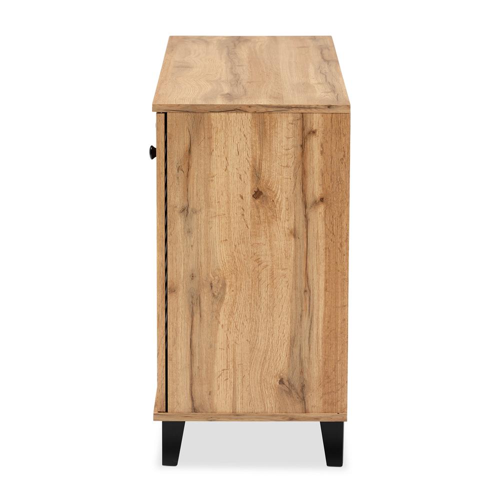 Oak Brown Finished Wood 3-Door Shoe Storage Cabinet. Picture 16