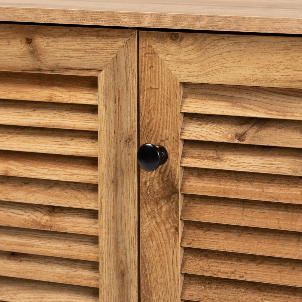 Oak Brown Finished Wood 3-Door Shoe Storage Cabinet. Picture 17