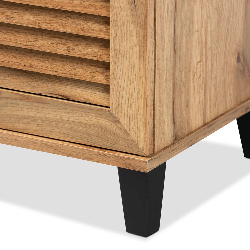 Oak Brown Finished Wood 3-Door Shoe Storage Cabinet. Picture 18