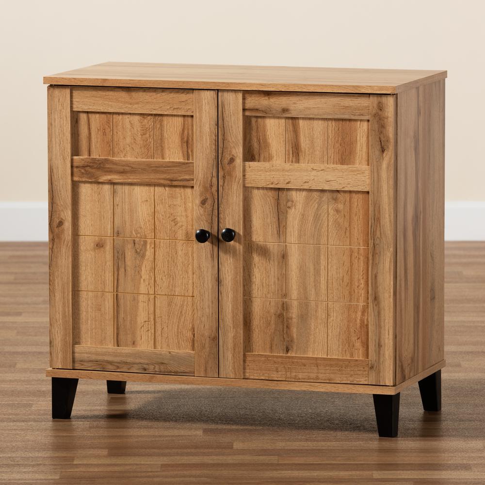Oak Brown Finished Wood 2-Door Shoe Storage Cabinet. Picture 22
